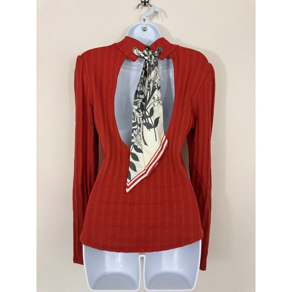 Free People Rust Ribbed Cutout Scarf Tie Top – Size M - Picture 3 of 9